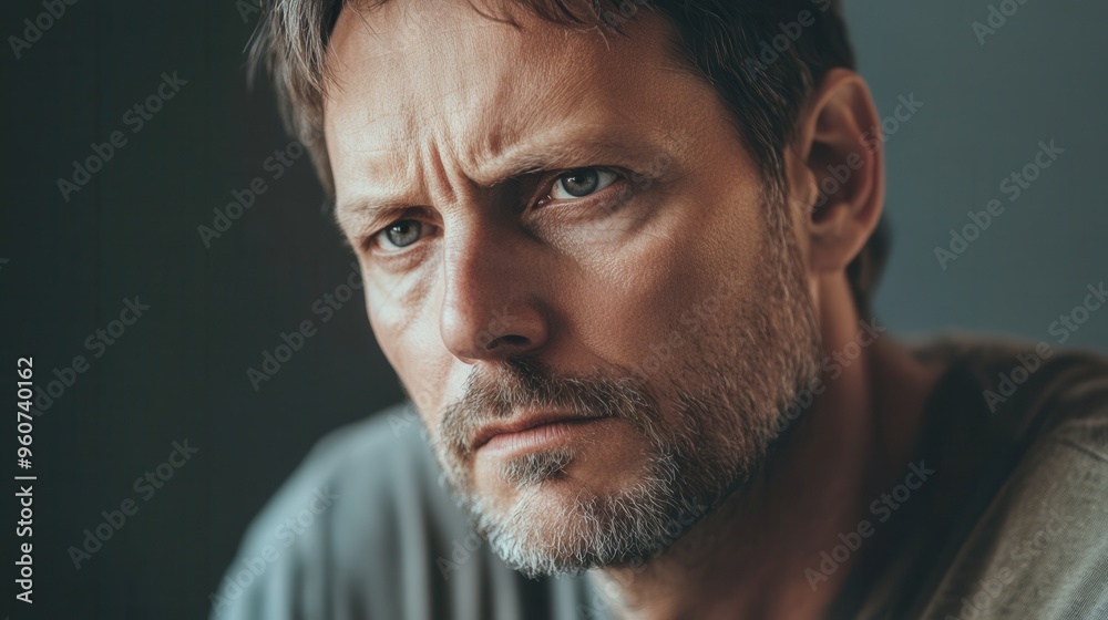 Aufkleber The man appears deep in thought, contemplating significant issues while surrounded by a calm atmosphere. Generative AI