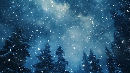 Obraz premium A snowy landscape with trees and a clear blue sky