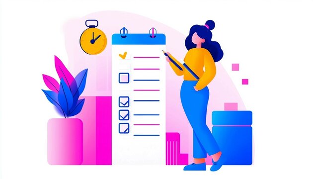 a person managing tasks with a large checklist, deadlines, reminders, and goals, task management.
