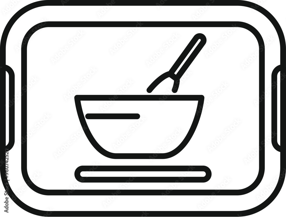 Wall mural Simple line drawing of a mixing bowl and whisk on a tray, evoking baking or cooking preparations