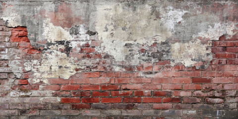 A rustic, aged brick wall with varying shades of red and brown, with chipped surfaces and patches of moss adding character.