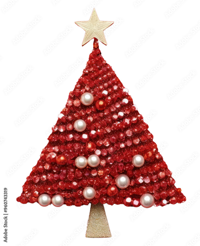 Canvas Prints PNG Red handcraft Christmas tree on the white background