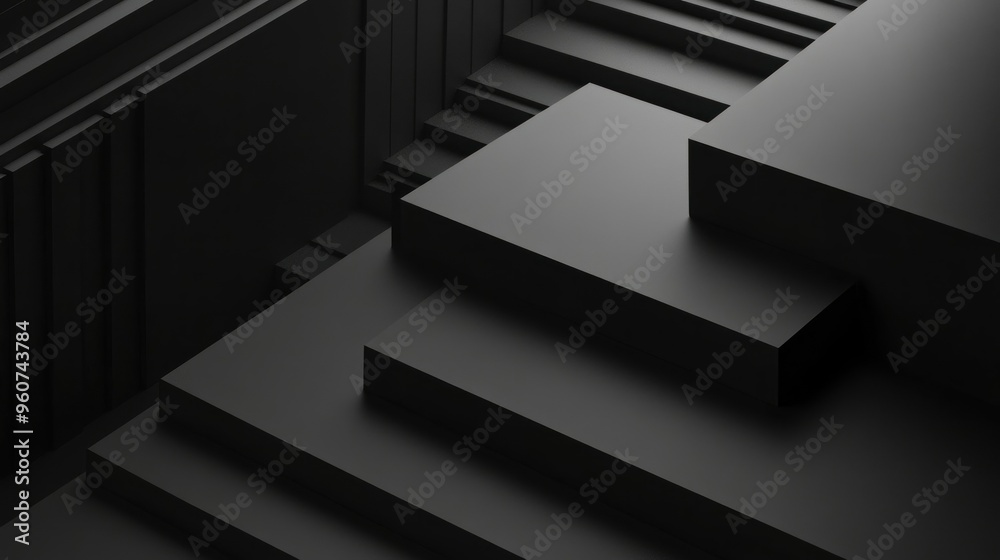 Poster abstract geometric composition of black rectangular shapes