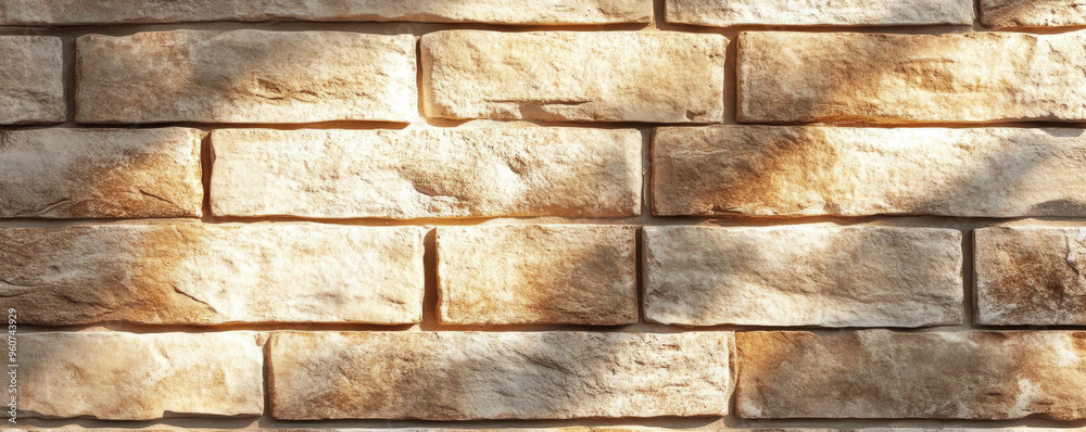 Wall mural a smooth, light brown brick wall with subtle variations in texture, bathed in soft, warm light for a