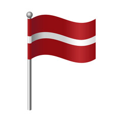 High Quality 3D Latvia Flag Waving on Silver Chrome Pole. Glossy and Shiny Vector Illustration Icon Isolated on White Background. Editable and Scalable EPS File for Premium Designs