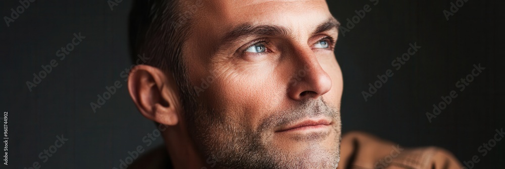 Leinwandbilder a man reflects deeply, his serious expression and focused gaze hinting at contemplation in a softly 