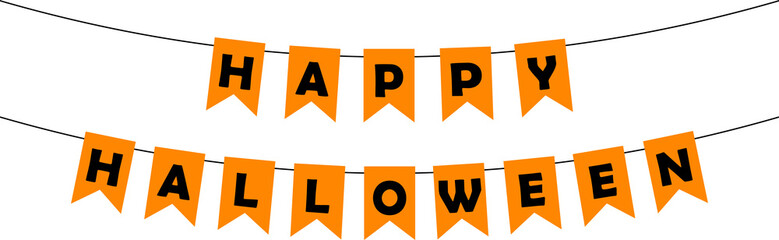 happy halloween bunting garland, orange pennants and black letters, party banner