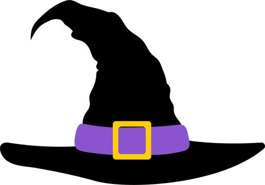 witch hat with purple ribbon and a yellow buckle, Halloween symbol