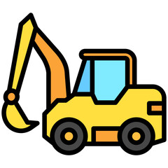 Hydraulic Shovel lineal multi color icon. related to heavy machinery industry, construction theme. best for UI, UX, app and web development.