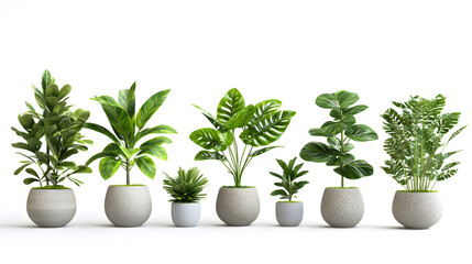 Fototapeta premium Set of house plants in ceramic pots on white background
