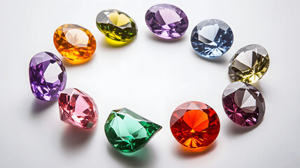 Fototapeta premium Set of colorful gemstones arranged in a circle on white surface