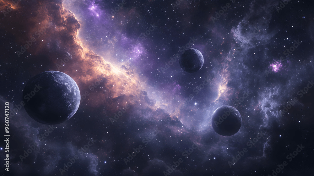 Canvas Prints planets orbiting distant star with cosmic clouds and galaxies