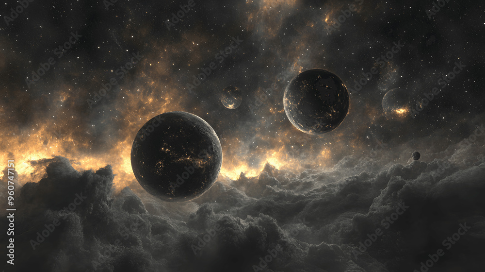 Canvas Prints planets orbiting distant star with cosmic clouds and galaxies