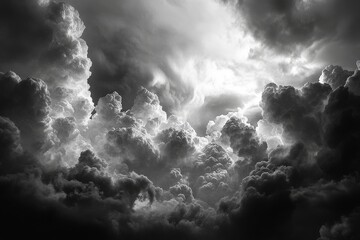 Dark, ominous clouds gathering before a heavy rainstorm, with distant thunder in the background. 