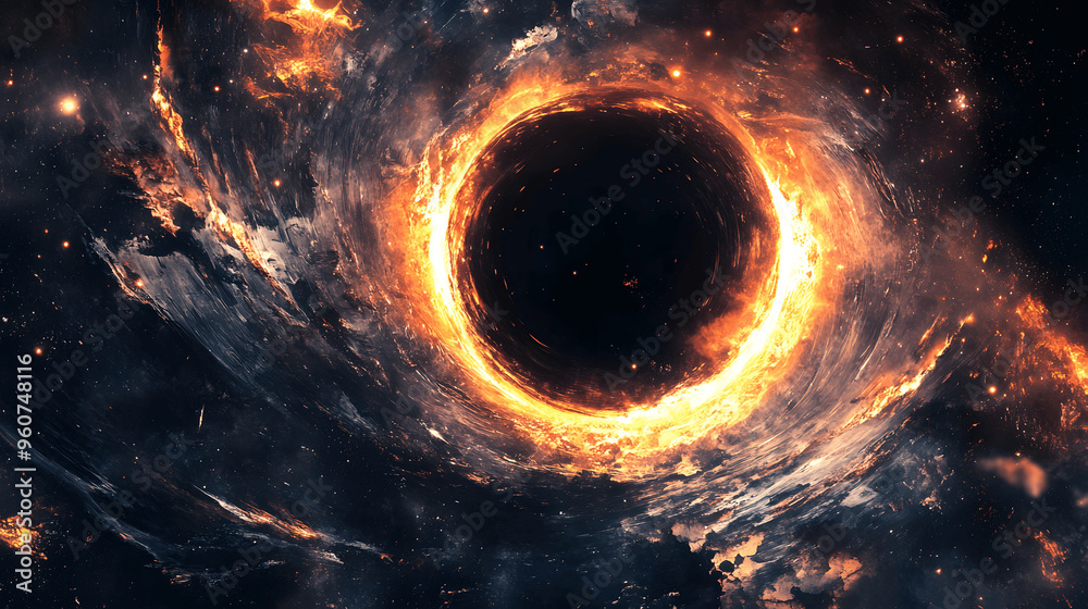 Canvas Prints giant black hole in deep space with light pulled into event horizon