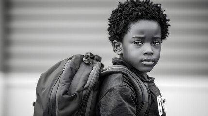 Niño con mochila de camino al colegio 
