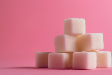 White Sugar Cubes on Pink Background