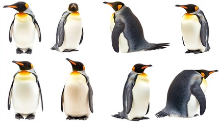 Fototapeta premium A series of penguins in various poses, with one of them looking at the camera