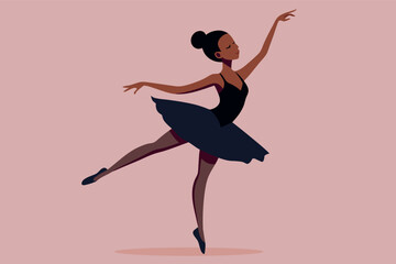 Girl black ballerina dancer silhouette dancing wearing black tutu dress flat vector illustration