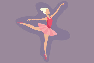 Girl ballerina dancer silhouette dancing wearing pink tutu dress flat vector illustration