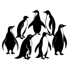Naklejka premium Silhouettes of several penguins are artistically arranged showcasing their distinctive shapes and postures against a simple backdrop creating a striking visual