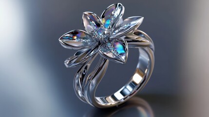 Fototapeta premium A silver ring with a flower design on it