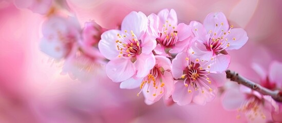 Obraz premium Close Up Of Beautiful Pink Cherry Blossom In Winter