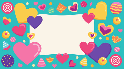 Colorful Heart Frame with Playful Elements and Copy Space
