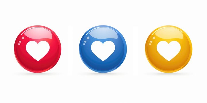 Three decorative eggs with red, blue, and yellow hearts