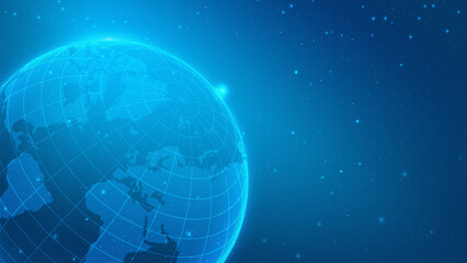Abstract background with earth planet. Global network connection. World map. Worldwide information technology business. Vector poster EPS 10