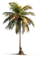A solitary palm tree standing tall on a clean white background