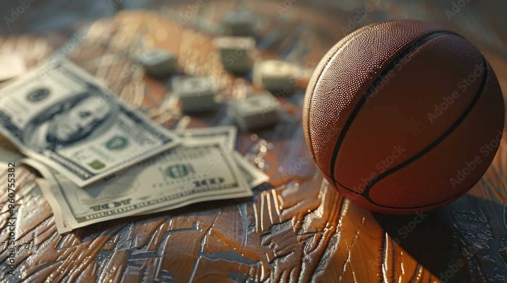 Poster a basketball ball sits atop a wooden table, perfect for displaying or using as a prop