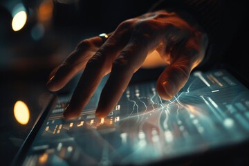 A close-up shot of a person typing away on their laptop