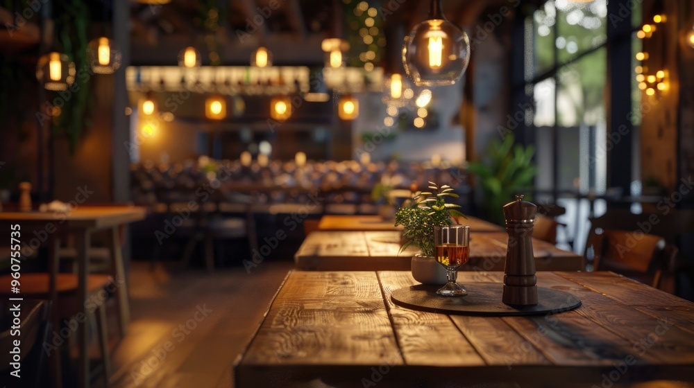 Poster a simple yet elegant setup featuring a wooden table and a glass of wine