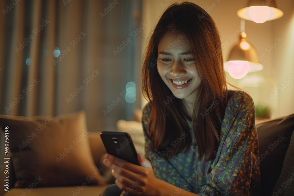 Poster a person sitting on a couch using their mobile device