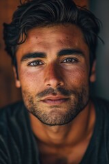 Obraz premium Portrait of a bearded man from the side, focus on facial features