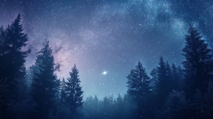 Naklejka premium Silhouetted Trees Against a Starry Night Sky