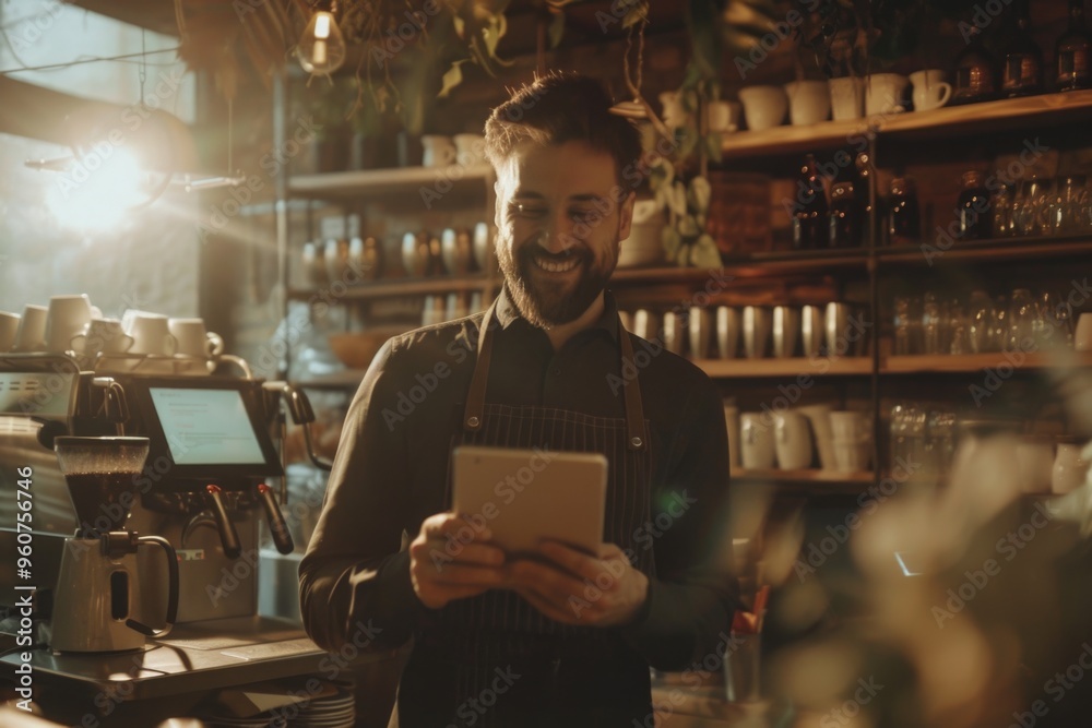 Poster A person using a tablet at a counter