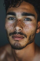 Close-up portrait of a person with freckles, ideal for use in editorial or personal projects