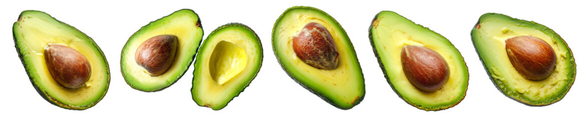 set of avocados isolated on white background