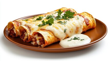 Delicious Spicy Cheese Topped Mexican Enchiladas - Appetizing Dish with Traditional Flavors