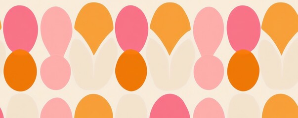 Retro groovy seamless pattern with pink and orange geometric shapes on a cream background