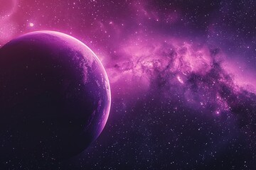 Obraz premium A purple planet is surrounded by a purple galaxy, offering a unique and vibrant celestial landscape