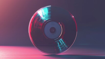 A close-up of a shiny disc sitting on a bright pink surface, great for use in designs about technology or innovation