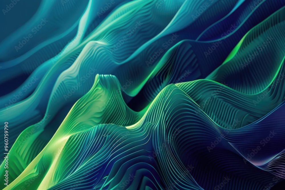 Canvas Prints A close-up view of a repeating wavy pattern in shades of green and blue