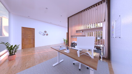 大きな窓があるリビングルーム　3DCGレンダリング