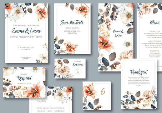 Elegant Wedding Suite Layout with AI Generated Watercolor Images