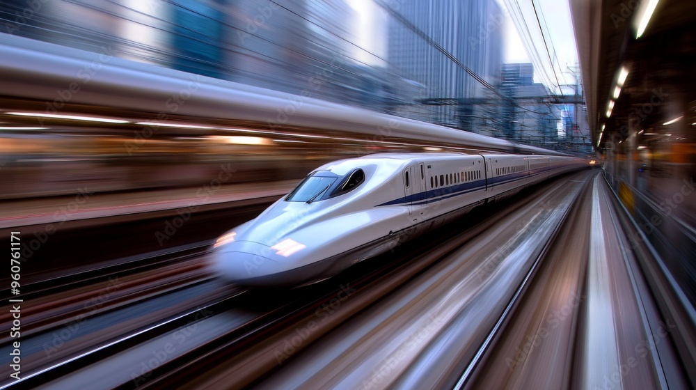 Aufkleber close-up of a high-speed train in a motion blur, illustrating the incredible speed and efficiency of