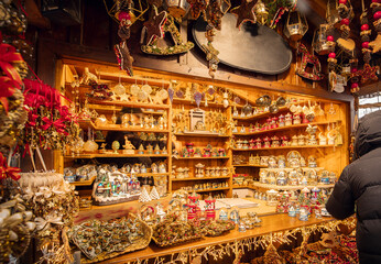 Festive market stall showcasing handcrafted ornaments and Christmas decorations - St. Wolfgang, Austria