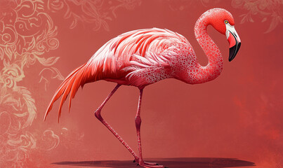 Fototapeta premium Graceful Flamingo Mascot Logo in Lace Texture: Single Leg Stand for Stylish Brand Identity